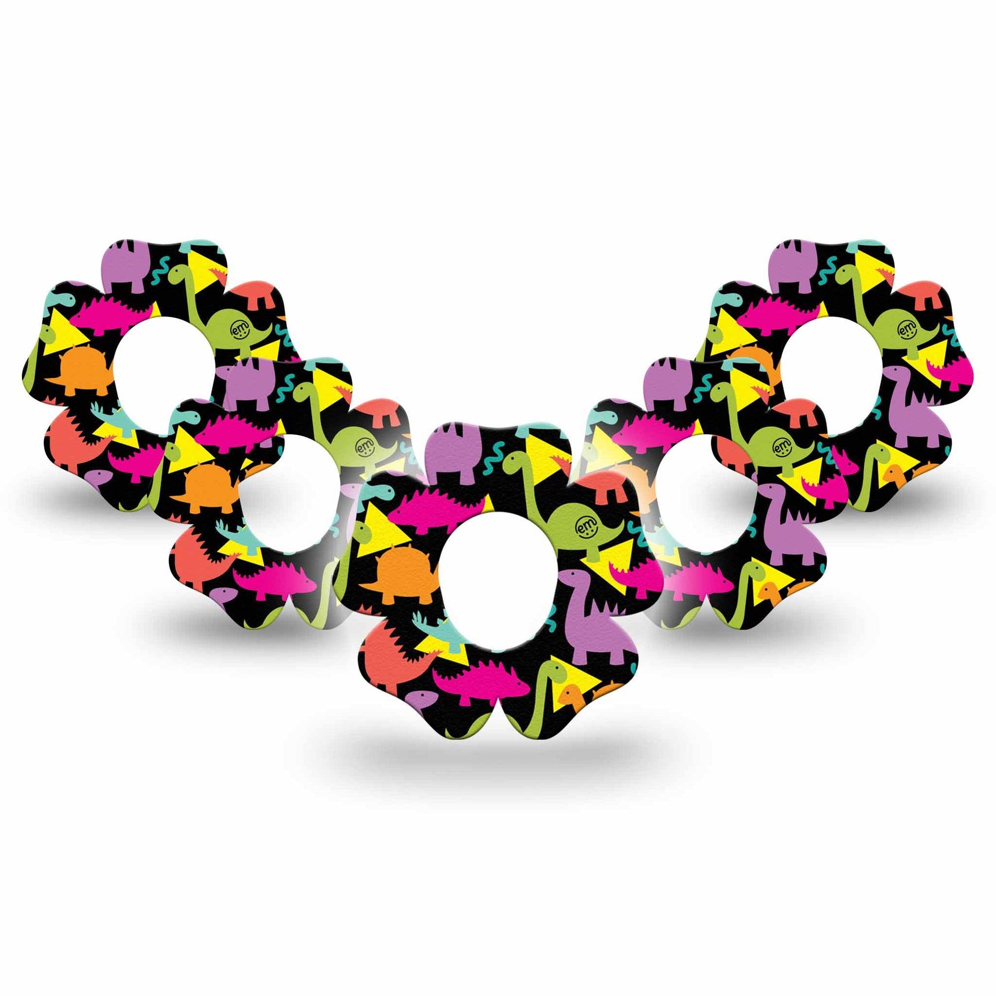 ExpressionMed Delightful Dinos Dexcom G7 Flower Shape Tape, Dexcom Stelo Glucose Biosensor System, 5-Pack Tape Dino Adventures, Adhesive Tape CGM Design