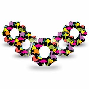 ExpressionMed Delightful Dinos Dexcom G7 Flower Shape Tape, Dexcom Stelo Glucose Biosensor System, 5-Pack Tape Dino Adventures, Adhesive Tape CGM Design
