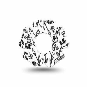 ExpressionMed Custom Black and White Floral Dexcom G7 Flower Shape Tape, Dexcom Stelo Glucose Biosensor System, Single Tape Artistic Florals Plaster CGM Design
