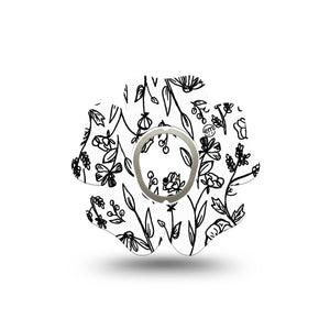 ExpressionMed Custom Black and White Floral Dexcom G7 Flower Shape Tape, Dexcom Stelo Glucose Biosensor System, Single Tape and Single Sticker Tailored Florals Plaster CGM Design