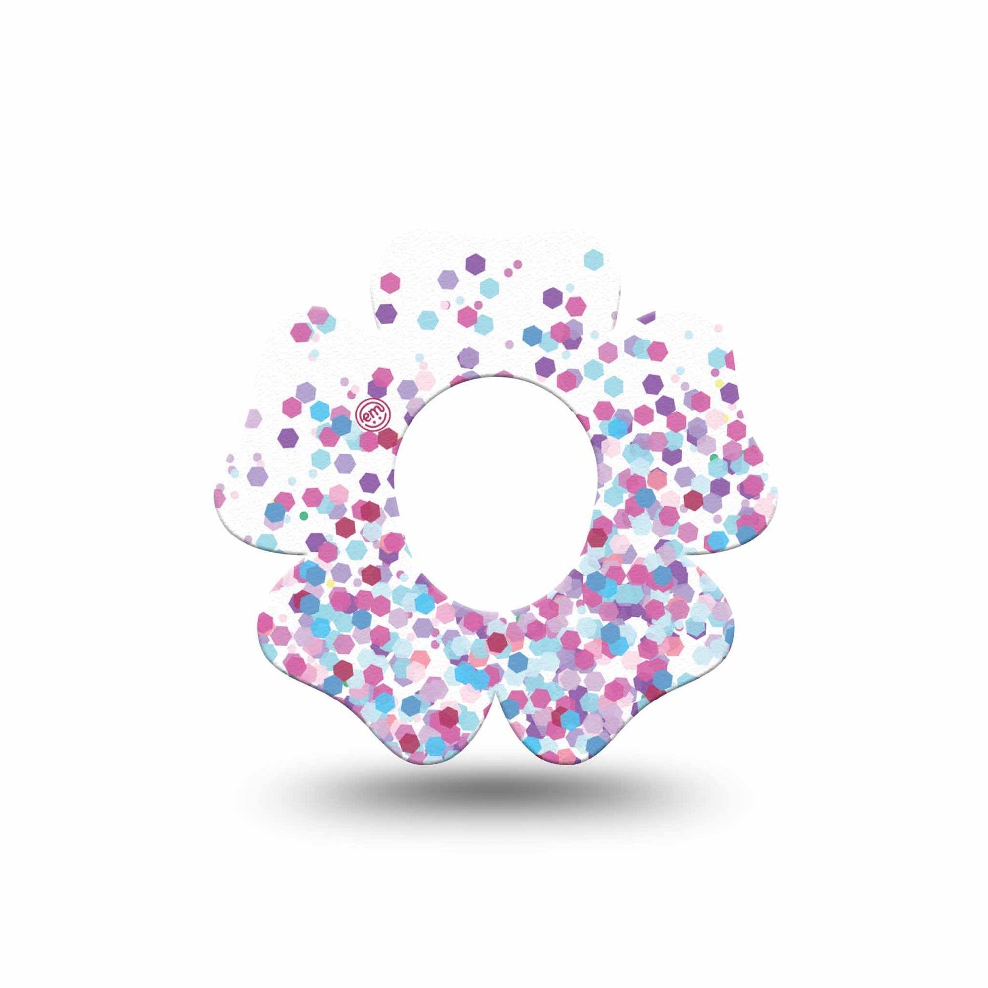 ExpressionMed Confetti Flower Dexcom G7 Tape, Single, Colored Glitters Themed, CGM Adhesive Patch Design, Dexcom Stelo Glucose Biosensor System