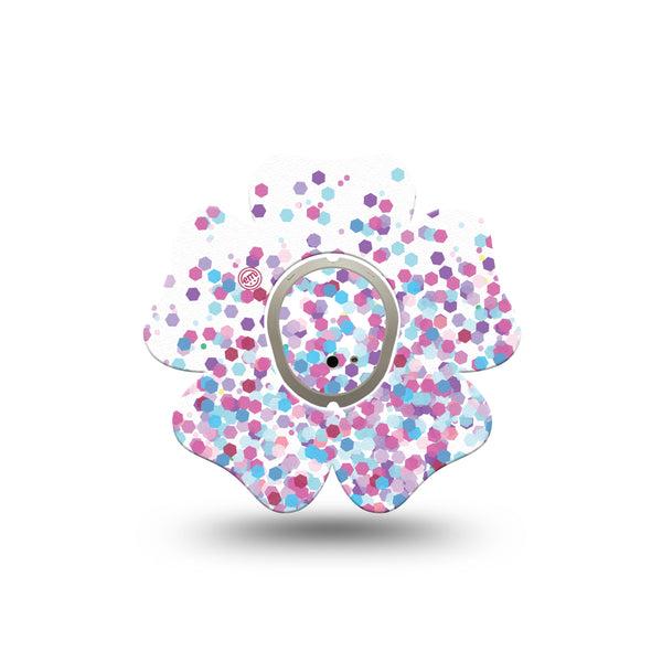 ExpressionMed Confetti Flower Dexcom G7 Tape, Single Sticker and Tape, Colored Glitters Themed, CGM Adhesive Patch Design, Dexcom Stelo Glucose Biosensor System