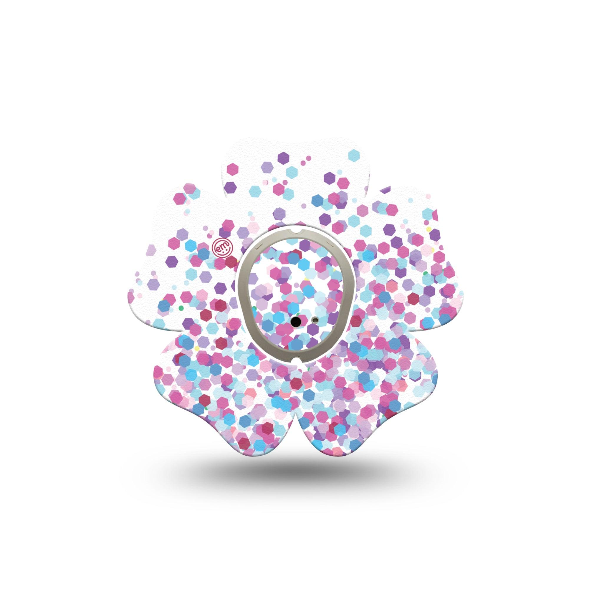 ExpressionMed Confetti Flower Dexcom G7 Tape, Single Sticker and Tape, Colored Glitters Themed, CGM Adhesive Patch Design, Dexcom Stelo Glucose Biosensor System