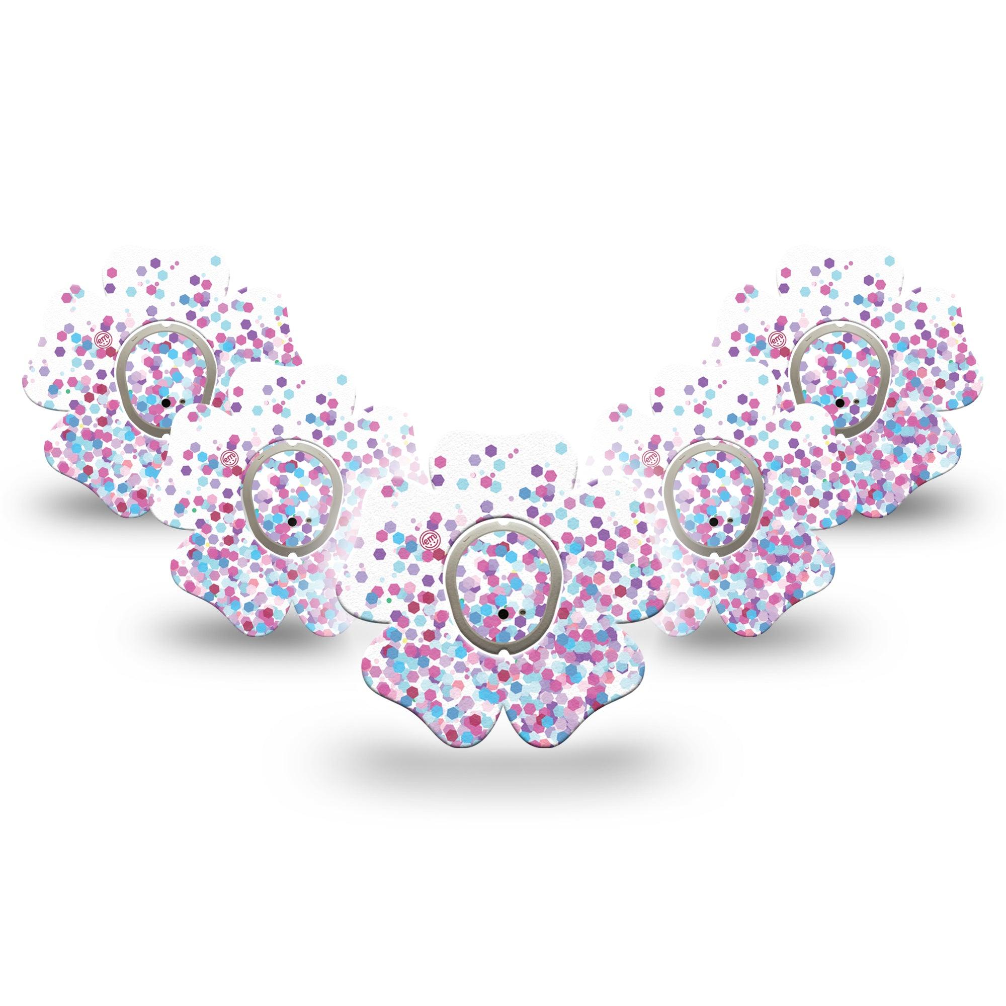 ExpressionMed Confetti Flower Dexcom G7 Tape, 5-Pack Sticker and Tape, Shimmering Glitters Themed, CGM Plaster Patch Design, Dexcom Stelo Glucose Biosensor System