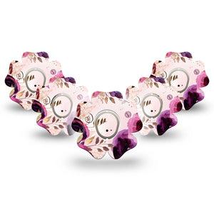 ExpressionMed Purple Bouquet Dexcom G7 Flower Shape Tape, Dexcom Stelo Glucose Biosensor System, 5-Pack Tape and 5-Pack Sticker Lush Flowers, Adhesive Tape CGM Design