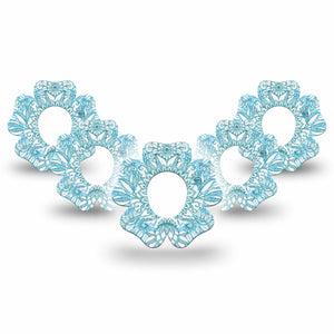 ExpressionMed Aqua Floral Dexcom G7 Flower Shape Tape, Dexcom Stelo Glucose Biosensor System, 5-Pack Tape and 5-Pack Sticker Blue Blossoms Adhesive Tape CGM Design