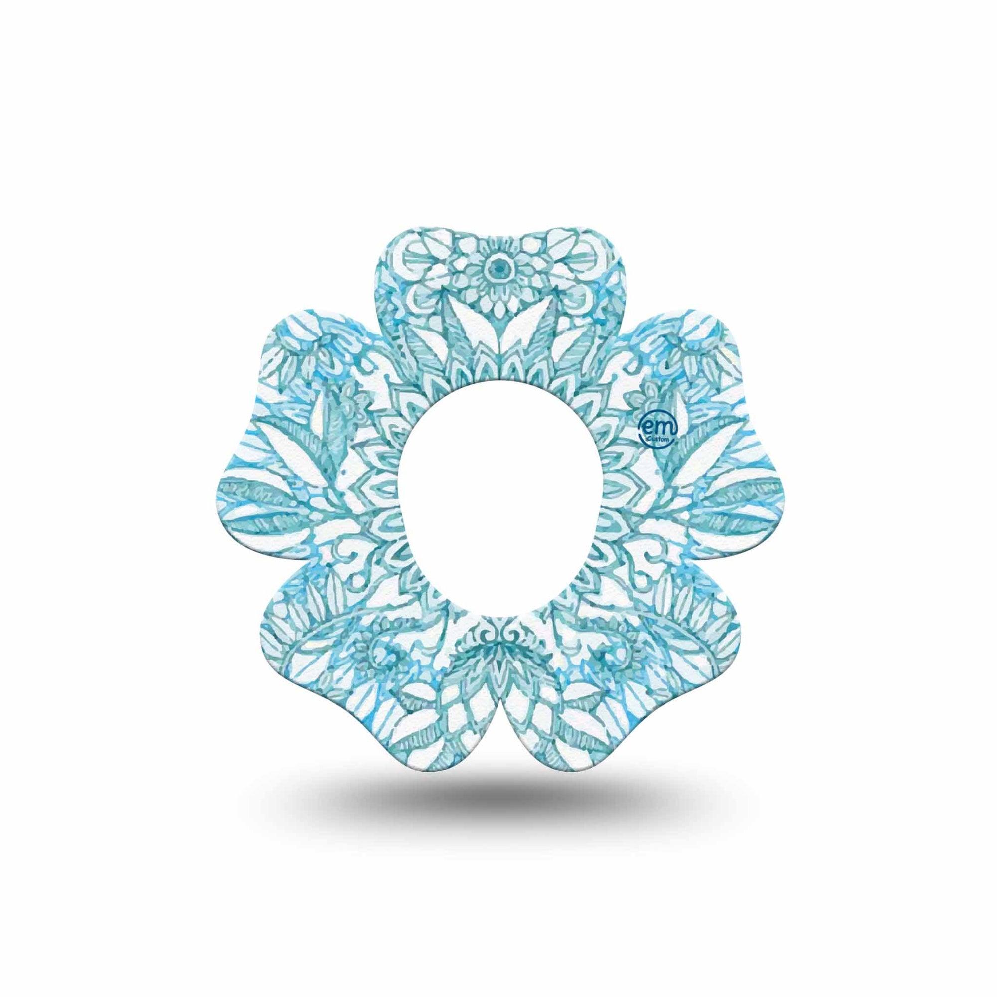 ExpressionMed Aqua Floral Dexcom G7 Flower Shape Tape, Dexcom Stelo Glucose Biosensor System, Single Tape and Single Sticker Blue Blossoms Adhesive Tape CGM Design