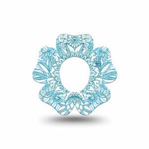 ExpressionMed Aqua Floral Dexcom G7 Flower Shape Tape, Dexcom Stelo Glucose Biosensor System, Single Tape and Single Sticker Blue Blossoms Adhesive Tape CGM Design
