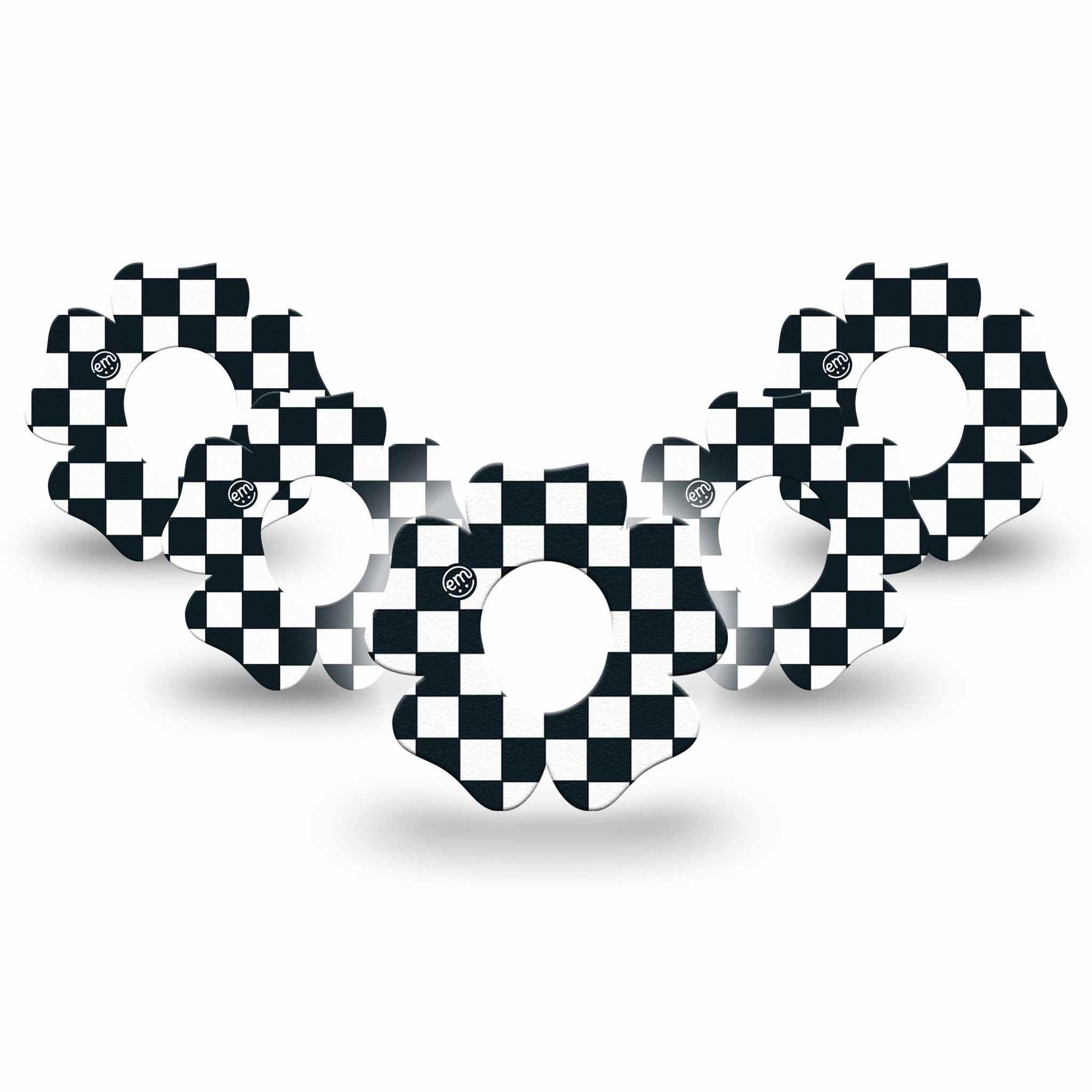ExpressionMed Checkered Dexcom G7 Flower Shape Tape 5-Pack Tape Black Checkered, Adhesive Patch Continuous Glucose Monitor Design