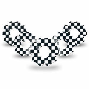 ExpressionMed Checkered Dexcom G7 Flower Shape Tape 5-Pack Tape Black Checkered, Adhesive Patch Continuous Glucose Monitor Design