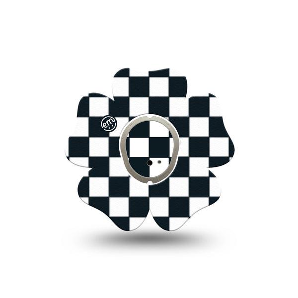 ExpressionMed Checkered Dexcom G7 Flower Shape Tape Single Tape and Single Sticker Vintage Checker, Adhesive Patch Continuous Glucose Monitor Design