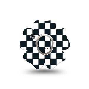 ExpressionMed Checkered Dexcom G7 Flower Shape Tape Single Tape and Single Sticker Vintage Checker, Adhesive Patch Continuous Glucose Monitor Design