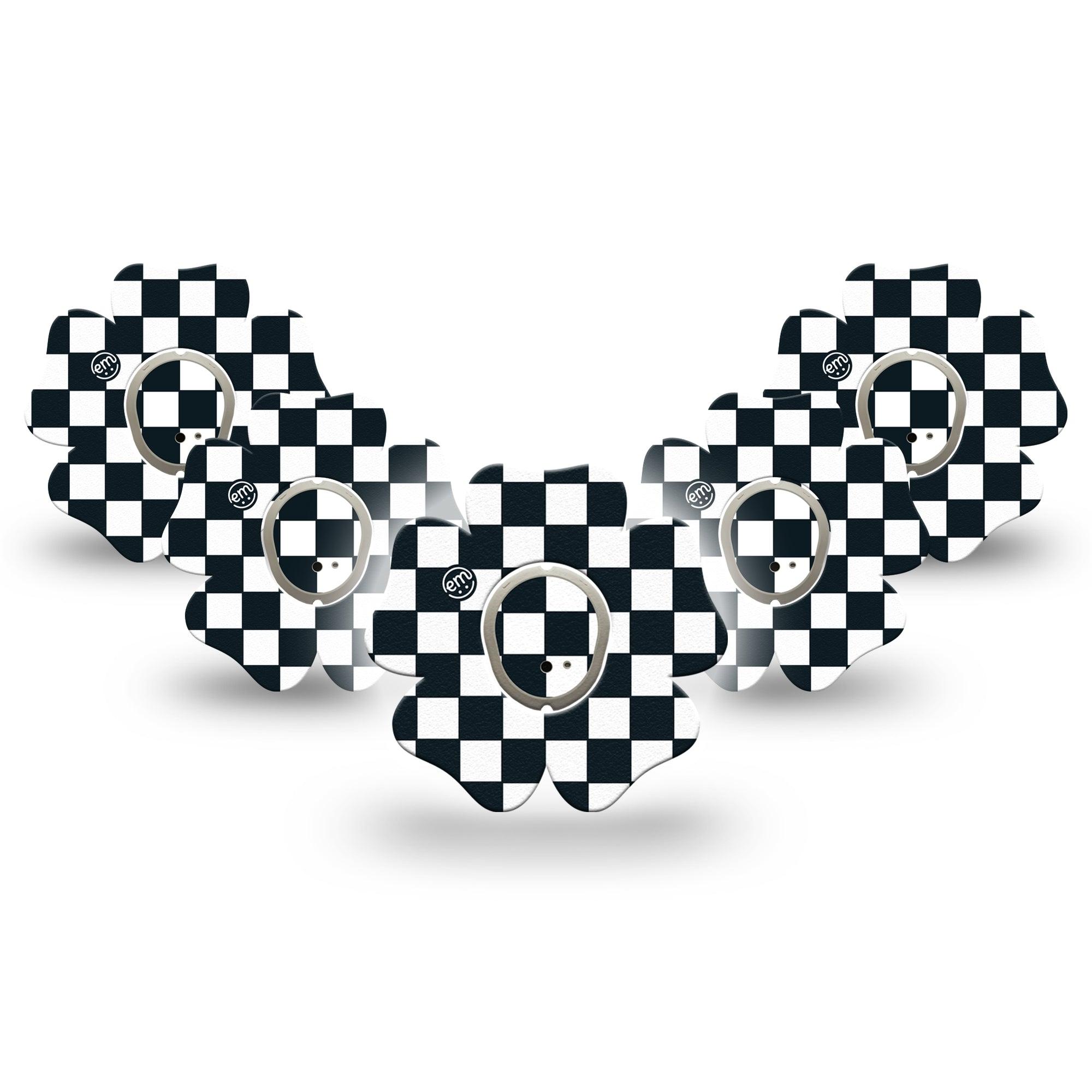 ExpressionMed Checkered Dexcom G7 Flower Shape Tape 5-Pack Tape and 5-Pack Sticker Geometric Pattern, Adhesive Patch Continuous Glucose Monitor Design