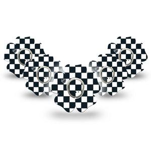 ExpressionMed Checkered Dexcom G7 Flower Shape Tape 5-Pack Tape and 5-Pack Sticker Geometric Pattern, Adhesive Patch Continuous Glucose Monitor Design