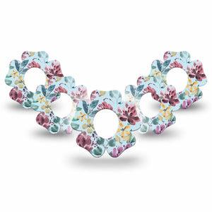 ExpressionMed Botanical Blooms Dexcom G7 Flower Shape Tape, Dexcom Stelo Glucose Biosensor System, 5-Pack Watercolored Splash Flowers Themed Adhesive Tape CGM Design