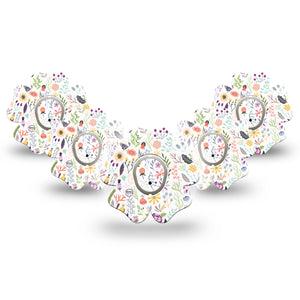 ExpressionMed Springy Stems Dexcom G7 Flower Shape Tape, Dexcom Stelo Glucose Biosensor SyStems, 5-Pack Tape and 5-Pack Sticker Botanical Design, Adhesive Tape CGM Design
