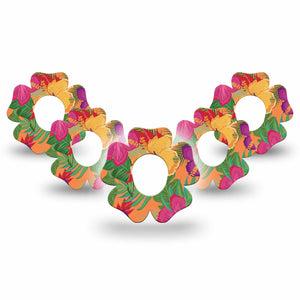 ExpressionMed Bright Hibiscus Dexcom G7 Flower Shape Tape, Dexcom Stelo Glucose Biosensor System, 5-Pack Tape Lush Flower Plaster CGM Design