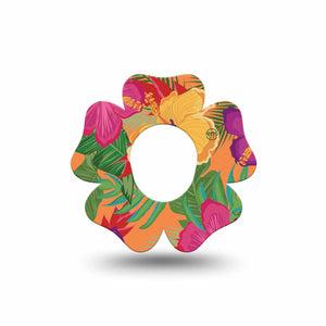 ExpressionMed Bright Hibiscus Dexcom G7 Flower Shape Tape, Dexcom Stelo Glucose Biosensor System, Single Tape Fiery Hibiscus Plaster CGM Design