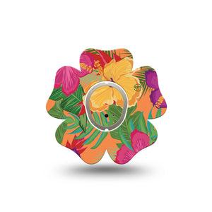 ExpressionMed Bright Hibiscus Dexcom G7 Flower Shape Tape, Dexcom Stelo Glucose Biosensor System, Single Tape and Single Sticker Radiant Beauty Plaster CGM Design
