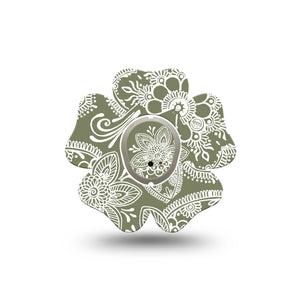 ExpressionMed Olive Henna Dexcom G7 Flower Shape Tape, Dexcom Stelo Glucose Biosensor System, Single Tape and Single Sticker Earthy Shade, Adhesive Tape CGM Design