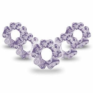 ExpressionMed Purple Henna Dexcom G7 Flower Shape Tape, Dexcom Stelo Glucose Biosensor System, 5-Pack Tape Floral Henna, Adhesive Tape CGM Design