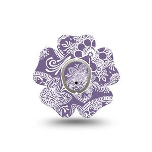 ExpressionMed Purple Henna Dexcom G7 Flower Shape Tape, Dexcom Stelo Glucose Biosensor System, Single Tape and Single Sticker Elegant Henna, Adhesive Tape CGM Design