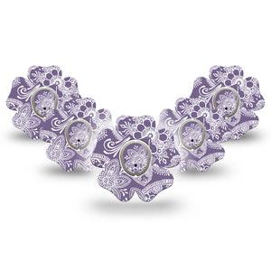 ExpressionMed Purple Henna Dexcom G7 Flower Shape Tape, Dexcom Stelo Glucose Biosensor System, 5-Pack Tape and 5-Pack Sticker Henna Stencil, Adhesive Tape CGM Design