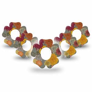 ExpressionMed Chrysanthemums Dexcom G7 Flower Shape Tape, Dexcom Stelo Glucose Biosensor System, 5-Pack Tape Color Artwork Inspired Adhesive Tape CGM Design