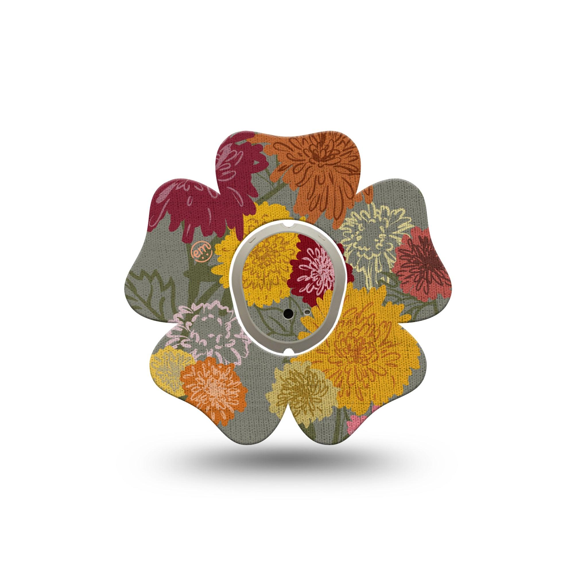 ExpressionMed Chrysanthemums Dexcom G7 Flower Shape Tape, Dexcom Stelo Glucose Biosensor System, Single Tape and Single Sticker Fall Flowers Overlay CGM Design