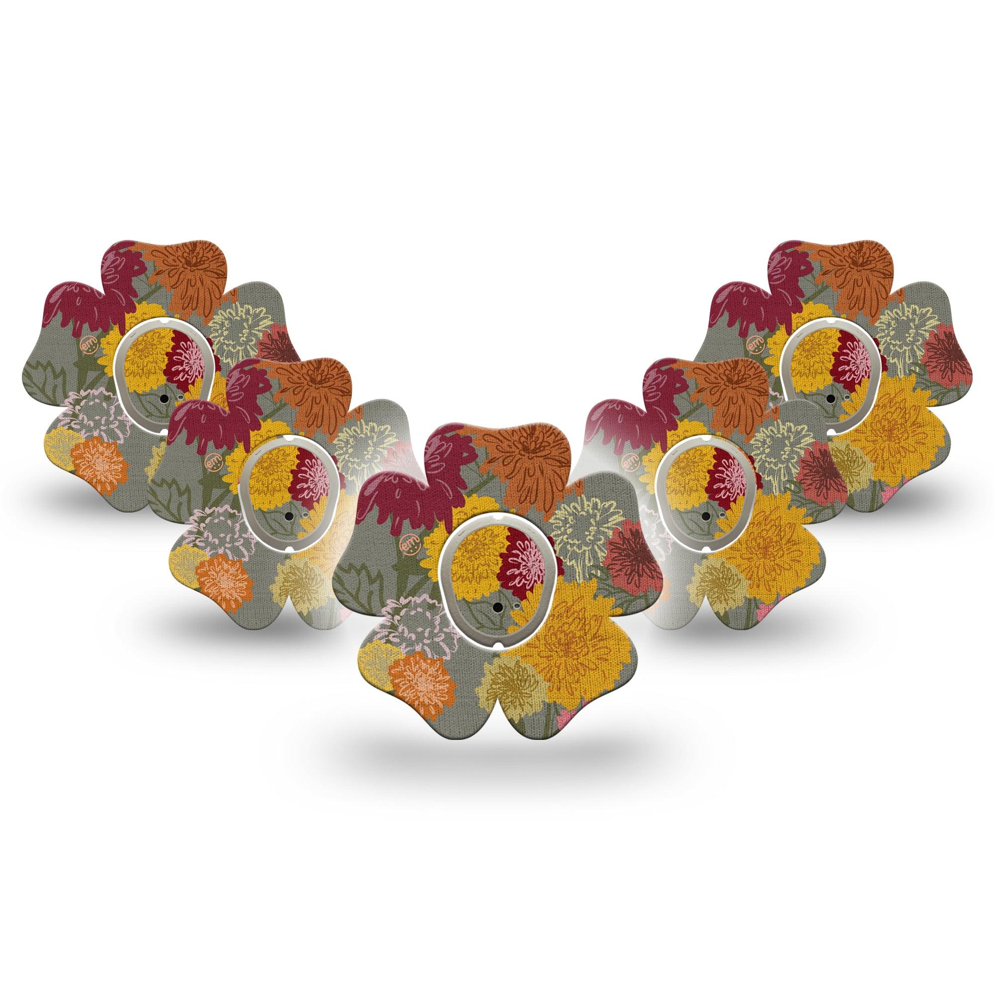ExpressionMed Chrysanthemums Dexcom G7 Flower Shape Tape, Dexcom Stelo Glucose Biosensor System, 5-Pack Tape and 5-Pack Sticker Somber Blooms Inspired CGM Design