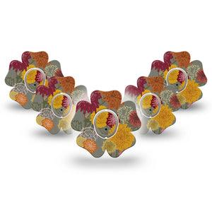 ExpressionMed Chrysanthemums Dexcom G7 Flower Shape Tape, Dexcom Stelo Glucose Biosensor System, 5-Pack Tape and 5-Pack Sticker Somber Blooms Inspired CGM Design