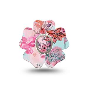 ExpressionMed WhimsicalBlossoms Flower Dexcom G7 Tape, Single, Pastel Floral Artwork Themed, CGM Overlay Patch Design, Dexcom Stelo Glucose Biosensor System with center sticker