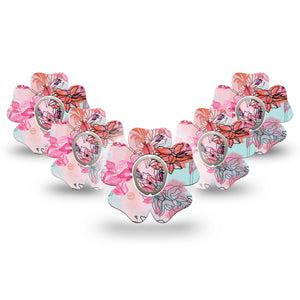 ExpressionMed Whimsical Blossoms Flower Dexcom G7 Tape, 5-Pack, Floral Illustration Inspired, CGM Plaster Patch Design, Dexcom Stelo Glucose Biosensor System with center stickers