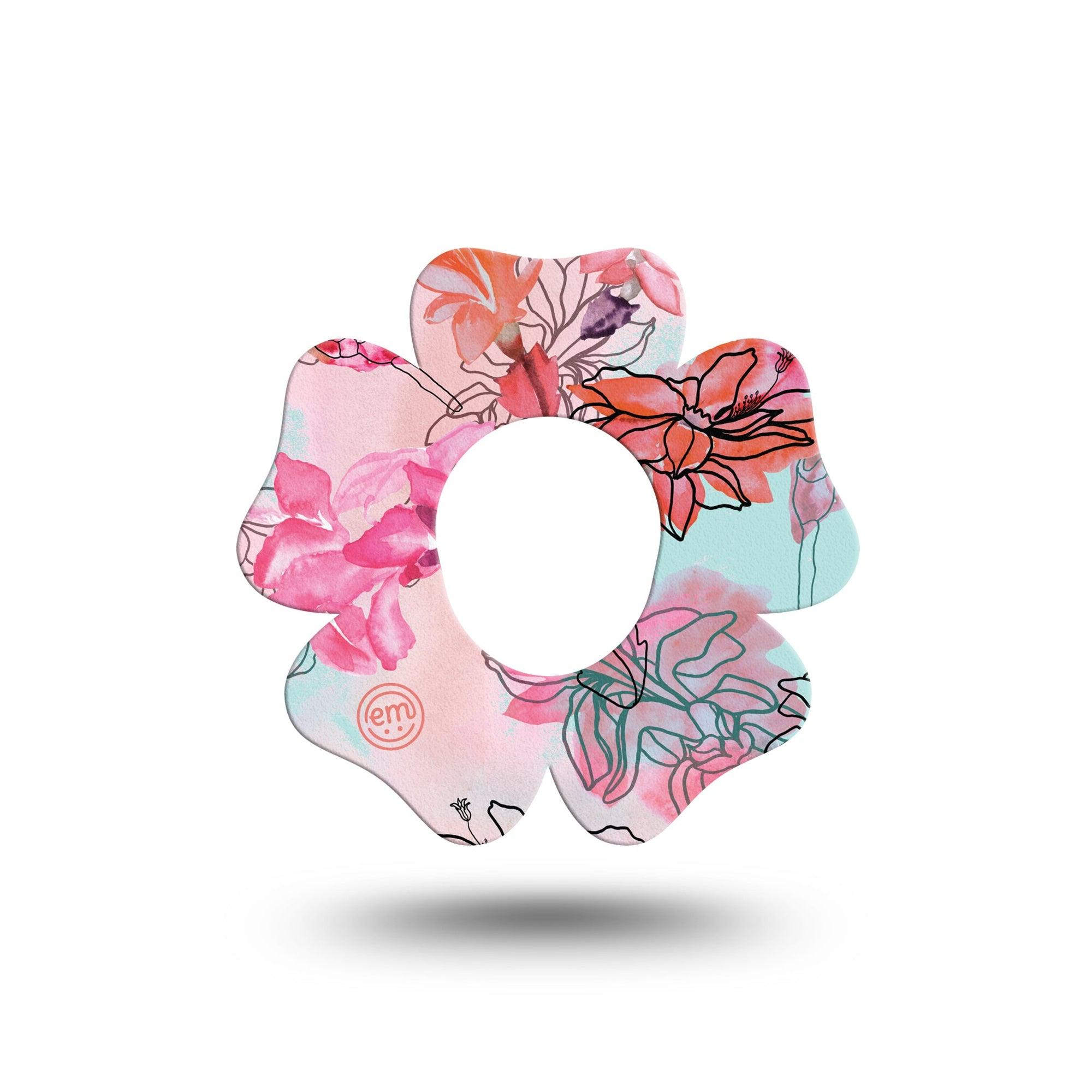 ExpressionMed WhimsicalBlossoms Flower Dexcom G7 Tape, Single, Pastel Floral Artwork Themed, CGM Overlay Patch Design