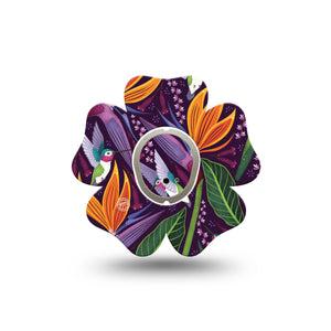 ExpressionMed Hummingbird Dexcom G7 Flower Shape Tape, Dexcom Stelo Glucose Biosensor System, Single Tape and Single Sticker Hummingbird Flowers Plaster CGM Design