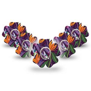 ExpressionMed Hummingbird Dexcom G7 Flower Shape Tape, Dexcom Stelo Glucose Biosensor System, 5-Pack Tape and 5-Pack Sticker Hummingbird Flowers Plaster CGM Design