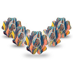 ExpressionMed Twisted Seaweed Flower Dexcom G7 Tape, 5-Pack, Seaweed Artwork Themed, Plaster Patch Design, Dexcom Stelo Glucose Biosensor System with center stickers