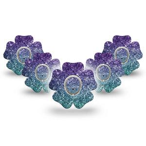 ExpressionMed Glittering Ombre Dexcom G7 Flower Shape Tape, Dexcom Stelo Glucose Biosensor System, 5-Pack Tape and 5-Pack Sticker Glitter Gradient Plaster CGM Design