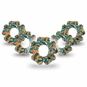 ExpressionMed 70s Vintage Dexcom G7 Flower Shape Tape, Dexcom Stelo Glucose Biosensor System, 5-Pack Groovy Fashion Adhesive Tape CGM Design