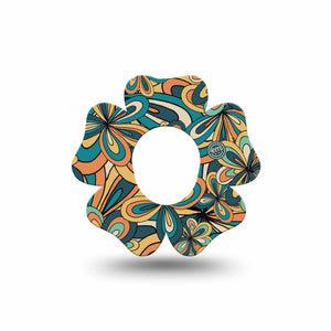 ExpressionMed 70s Vintage Dexcom G7 Flower Shape Tape, Dexcom Stelo Glucose Biosensor System, Single Groovy Fashion Adhesive Tape CGM Design