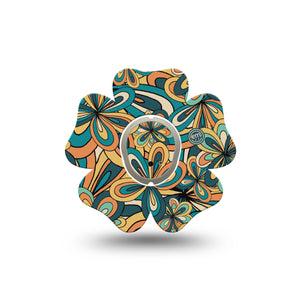 ExpressionMed 70s Vintage Dexcom G7 Flower Shape Tape, Dexcom Stelo Glucose Biosensor System, Single Groovy Fashion Adhesive Tape CGM Design with center sticker