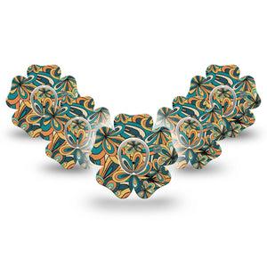 ExpressionMed 70s Vintage Dexcom G7 Flower Shape Tape, Dexcom Stelo Glucose Biosensor System, 5-Pack Groovy Fashion Adhesive Tape CGM Design with center stickers