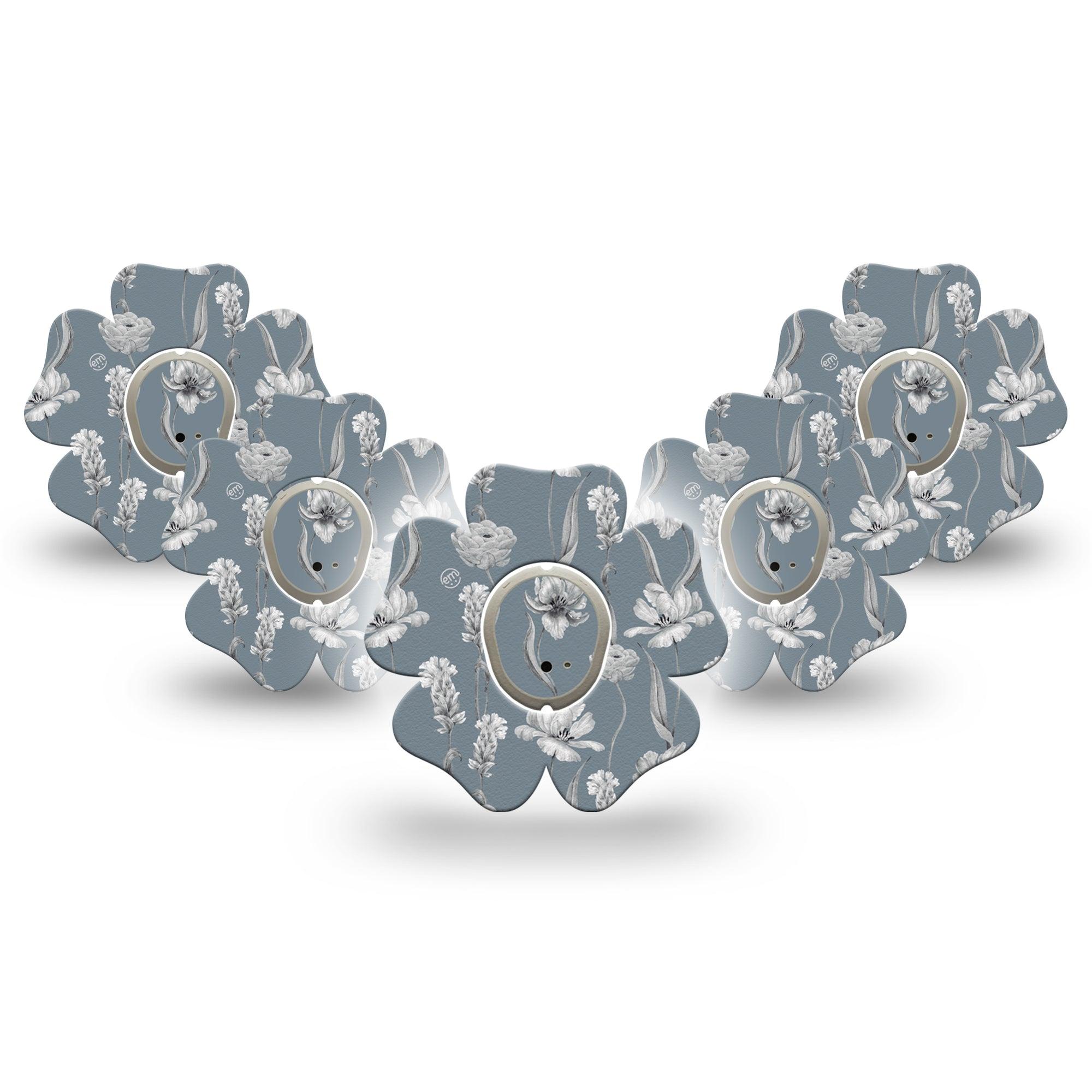 ExpressionMed Muted Petals Dexcom G7 Flower Shape Tape, Dexcom Stelo Glucose Biosensor System, 5-Pack Tape and 5-Pack Sticker Gentle Flowers, Adhesive Tape CGM Design