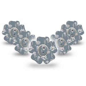 ExpressionMed Muted Petals Dexcom G7 Flower Shape Tape, Dexcom Stelo Glucose Biosensor System, 5-Pack Tape and 5-Pack Sticker Gentle Flowers, Adhesive Tape CGM Design