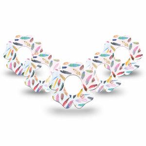 ExpressionMed Feathers Dexcom G7 Flower Shape Tape, Dexcom Stelo Glucose Biosensor System, 5-Pack Tape Colorful Plumes, Plaster CGM Design