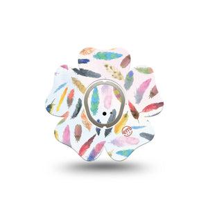 ExpressionMed Feathers Dexcom G7 Flower Shape Tape, Dexcom Stelo Glucose Biosensor System, Single Tape and Single Sticker Colorful Plumes, Plaster CGM Design
