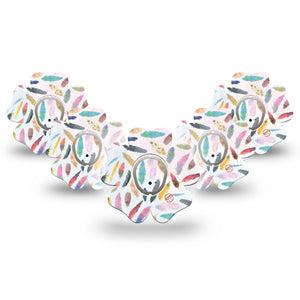 ExpressionMed Feathers Dexcom G7 Flower Shape Tape, Dexcom Stelo Glucose Biosensor System, 5-Pack Tape and 5-Pack Sticker Pastel Quills, Adhesive Tape CGM Design