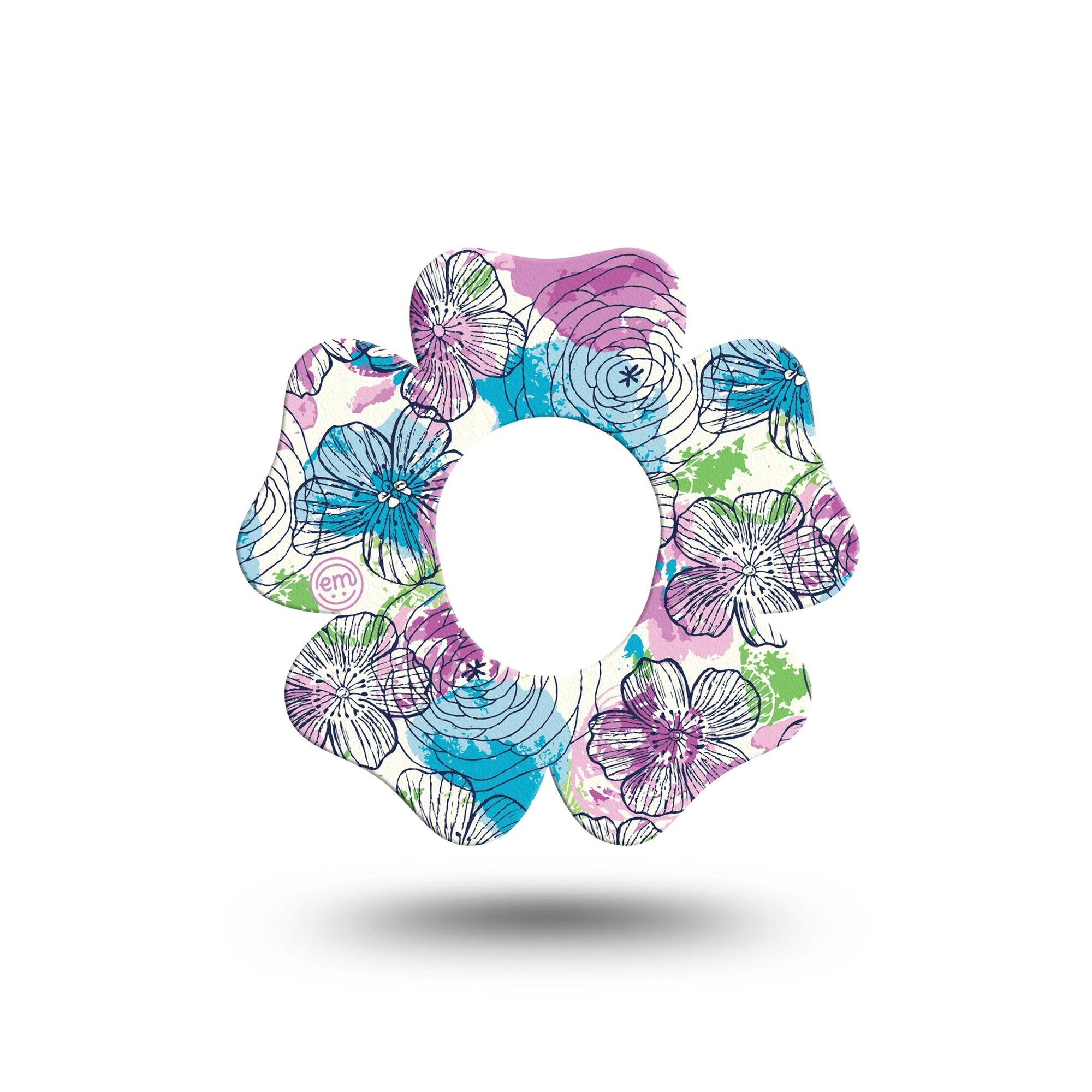 ExpressionMed Stenciled Flowers Flower Dexcom G7 Tape, Single, Line Art Flowers Themed, Plaster Patch Design