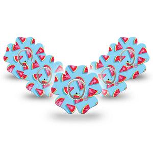 ExpressionMed Watermelon Slices Dexcom G7 Flower Shape Tape, Dexcom Stelo Glucose Biosensor System, 5-Pack Sliced Watermelon Adhesive Tape CGM Design with center stickers