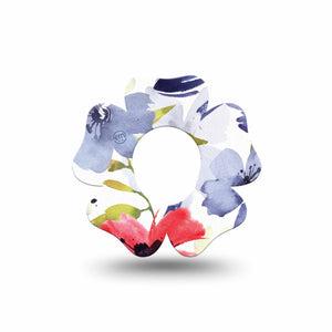 ExpressionMed Red White & Blue Flowers Dexcom G7 Flower Shape Tape, Dexcom Stelo Glucose Biosensor System, Single Tape Floral Arrangements Adhesive Tape CGM Design